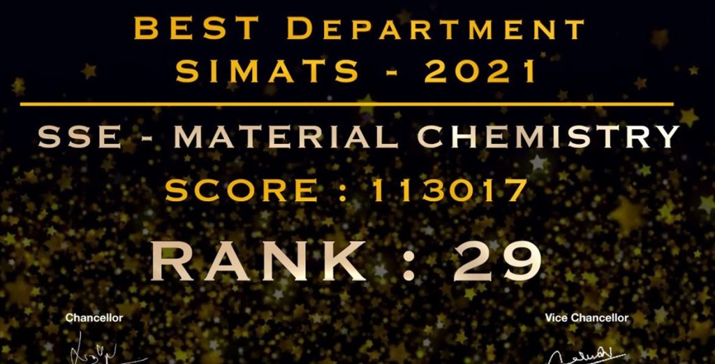 Received the Department Rank 29 out of 147 in SIMATS